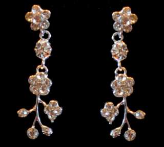 Wedding Bridal crystal necklace earrings set Silver Bridalmaid 