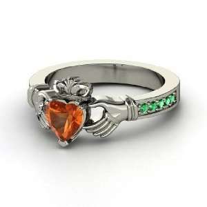  Claddagh Ring, Heart Fire Opal 14K White Gold Ring with 