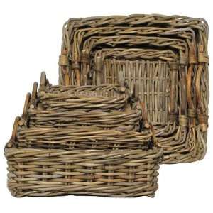  Country Rattan Square Trays Set / 4 L 18 X 18 x 6