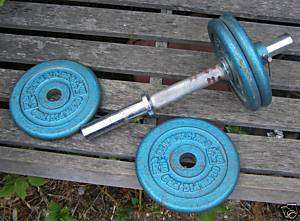 VINTAGE OLYMPIC PRO GYM DUMBBELL WEIGHTS & BAR 5 1/2 LB  