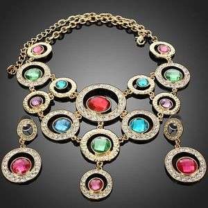 ARINNA vogue color circle fashion earrings necklace set 18K GP 