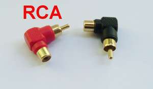 4X RCA Male Plug to RCA Female Jack Gold Right Angle AV Audio Adapter 