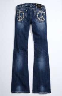 Miss Me Peace Sign Pocket Boot Cut Jeans (Big Girls)  