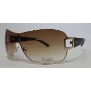 Kenneth Cole Reaction Metal Shiny Gold Shield Sunglass, Brown Gradient 