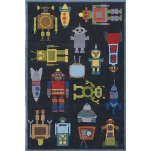  Momeni Lil Mo Whimsy Steel Blue Robots Kids 4 x 6 Rug 