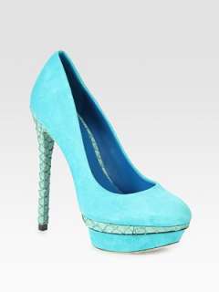 Brian Atwood   Fontanne Suede and Snake Print Leather Platform Pumps 