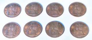 LOT of 8 Queen Elizabeth II One Penny coins 1967 UK ~ Great Britain 