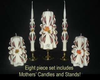 FALL LEAVES Wedding Unity Candle & Moms Set   8 pieces  