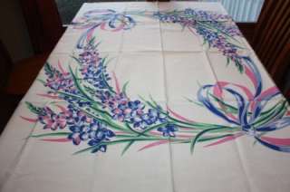 Vintage Linen Print Tablecloth FLORAL Theme 52x46  