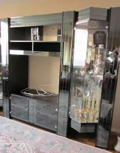   Center Wood Beveled Glass Shelves Lights Mirror Wall Unit Paid 20K