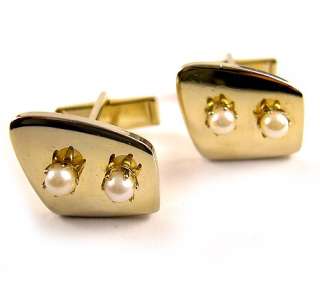   Gold Tone & Pearls Cufflinks 1961 Pat 2,974,381 Retro Cuff Links