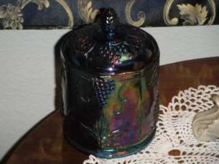 Indiana Blue ~ Harvest Grape Carnival Glass~ Canister with Lid  