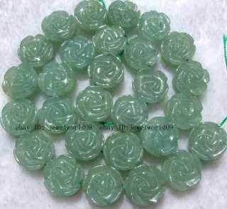 14mm Green Jade Carved Floriated Loose Beads 15  