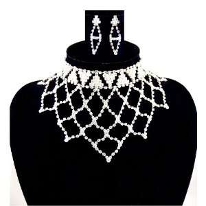 Wedding Bridal Prom Diamond Web Crystal Rhinestone Necklace Earrings 