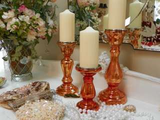 Copper Mercury Glass Set/ 3 Candlesticks Candleholders  