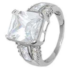 Sterling Silver Engagement Ring With Emerald Cut Cubic Zirconia In 4 
