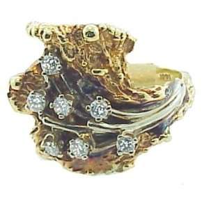  Vintage 14k Gold & Diamond Nugget Style Ring Jewelry