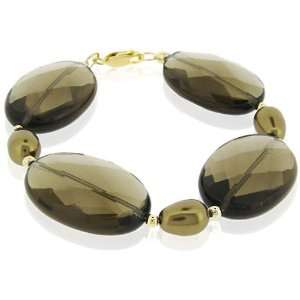   18k Gold over Silver Smokey Quartz and Faux Pearl Bracelet Jewelry