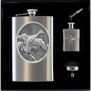  Pintail Duck 3 Piece Flasks & Funnel Gift Set with Pewter 