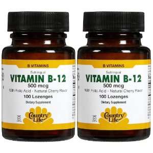  Country Life Vitamin B12 500 mcg Lozenges, Cherry: Health 