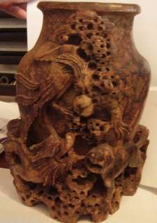   40 Asian Oriental Chinese Dragon Phoenix Soapstone Antique Vase  