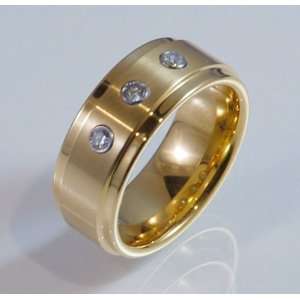 TUNGSTEN Ring Diamond Wedding Band 18K Gold Plated Size 14 