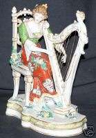  antique Sitzendorf Mark Porcelain Figurine music Lady w/ Harp  