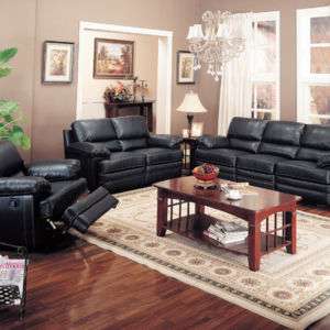 Black Bonded Leather 3 Pc Recliner Sofa Set C600381 382 383  