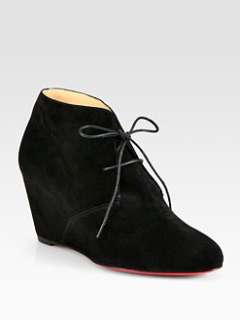 Christian Louboutin   Lace Up Suede Wedge Ankle Boots