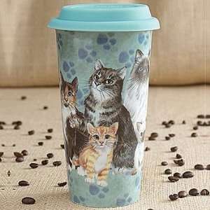   Eco Friendly Kitty Faced Double Walled Porcelain Travel Mug: Kitchen