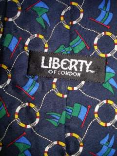 LIBERTY OF LONDON NAUTICAL ROPES FLAGS NAVY BLUE SILK TIE 56 USA 