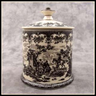 BLACK & CREAM TRANSFERWARE FRENCH COUNTRY TOILE BISCUIT JAR CANISTER 