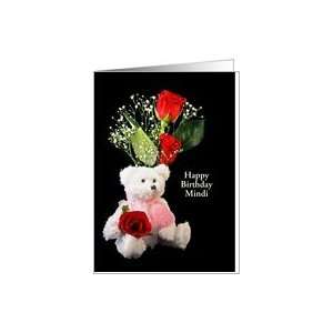 Happy Birthday Greeting Card Mindi White Bear Roses Customizable Text 