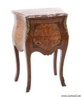   Rosewood Louis XV Marble Top Burled Walnut End Table from France