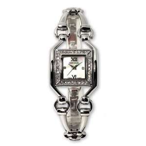 Ladies Simon Chang IP plated CZ Bezel MOP Dial 28x22mm 