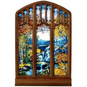  Tiffany Autumn Landscape Glass Panel