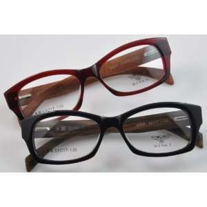  2 pairs eyeglasses frames, 6061 black and burgendy wood temples 