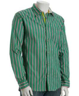 Arnold Zimberg green striped cotton button front shirt   up to 