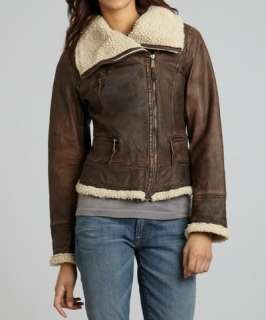 MICHAEL Michael Kors brown distressed leather sherpa lined aviator 
