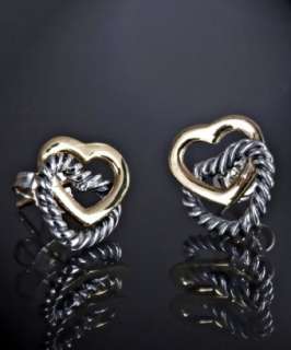 David Yurman gold and silver twisted cable interlocking heart earrings 