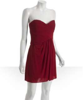style #307749101 dark red pleated jersey strapless sweetheart dress
