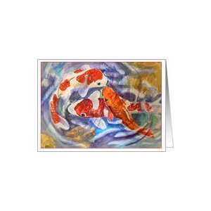  Swirliing Koi Fish Watercolor, colorful happy fish Card 