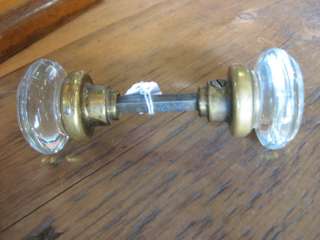 Round Antique Glass Door Knobs with Rod, Brass  