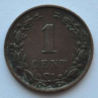 1900 Netherlands Holland 1 Cent Coin XF/VF, 100% Authentic.