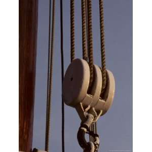 Giant Nautical Pulleys Help Leverage Heavy Sails on a Sailing Ship 