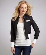 Members Only black nylon zip front bomber jacket style# 319401604
