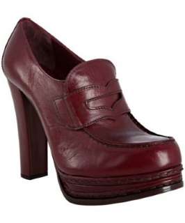 Prada dark red leather platform penny loafers  