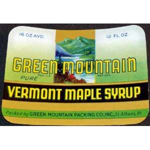  Green Mountain Vermont Maple Syrup Label, 1940s 