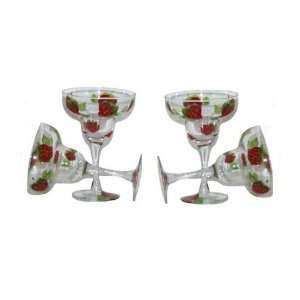 ArtisanStreets Strawberry Margarita Glasses. Set of 4. Hand Painted 