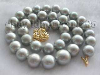 Genuine Natural 13mm Round Gray Pearl Necklace Zircon  